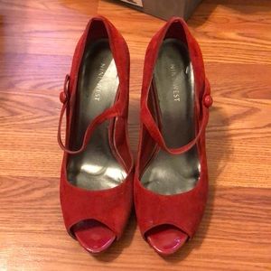Nine West Red Suede Mary Jane Heels